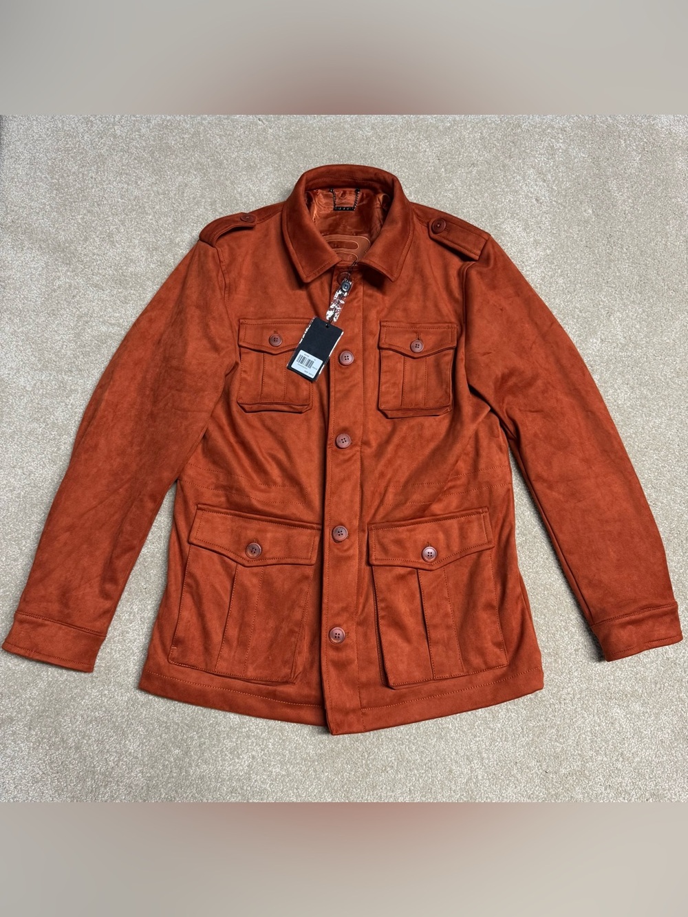 NEW Barabas Faux Suede Field Jacket Men’s Medium Orange Military Coat $398 MSRP